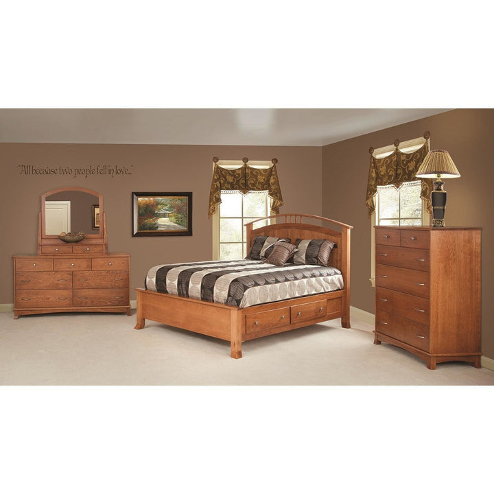 QW Amish Crescent Panel Bed with Drawers