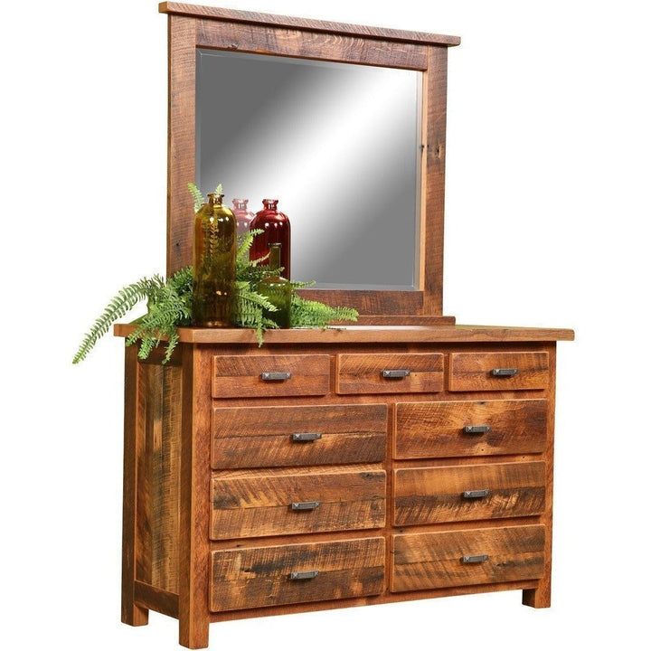 QW Amish Farmhouse Reclaimed Barnwood 9 Drawer Dresser with Mirror BPXW-336F9DD341FHM