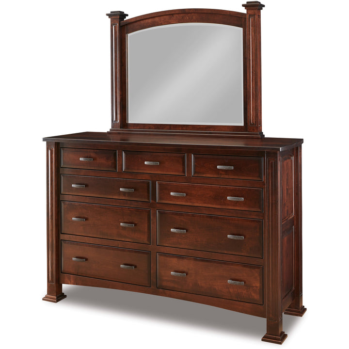 QW Amish Lexington 9 Drawer Dresser with Optional Beveled Arch Post Mirror