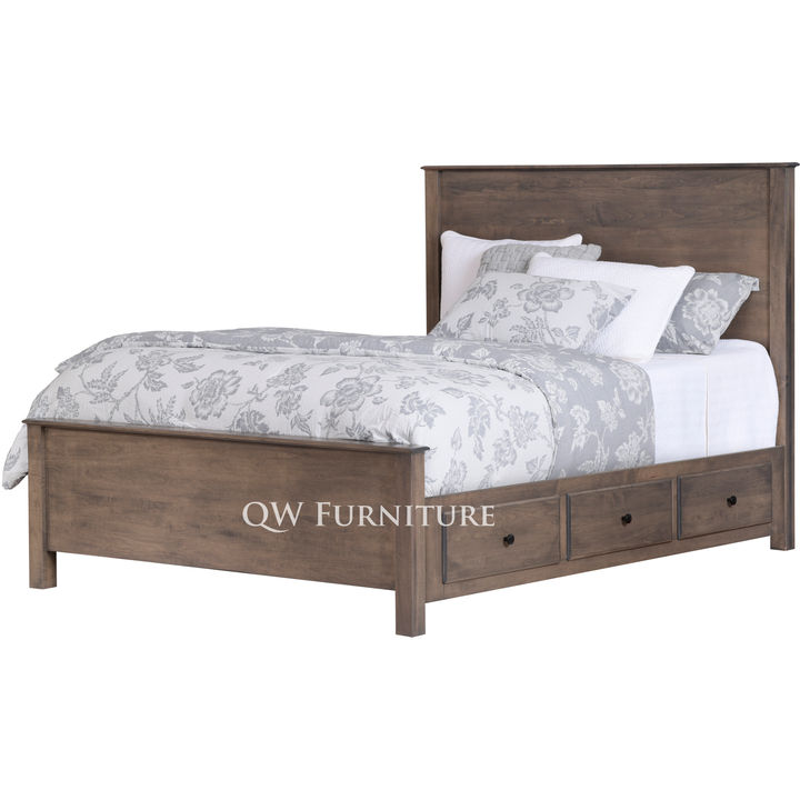 QW Amish Lodge Slab 6 Drawer Storage Bed