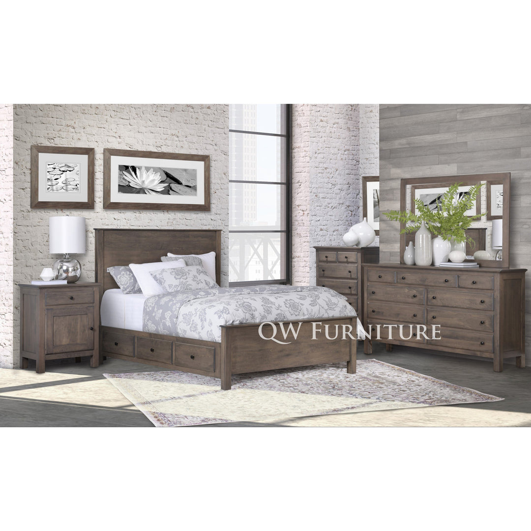 QW Amish Lodge Slab 6 Drawer Storage Bed