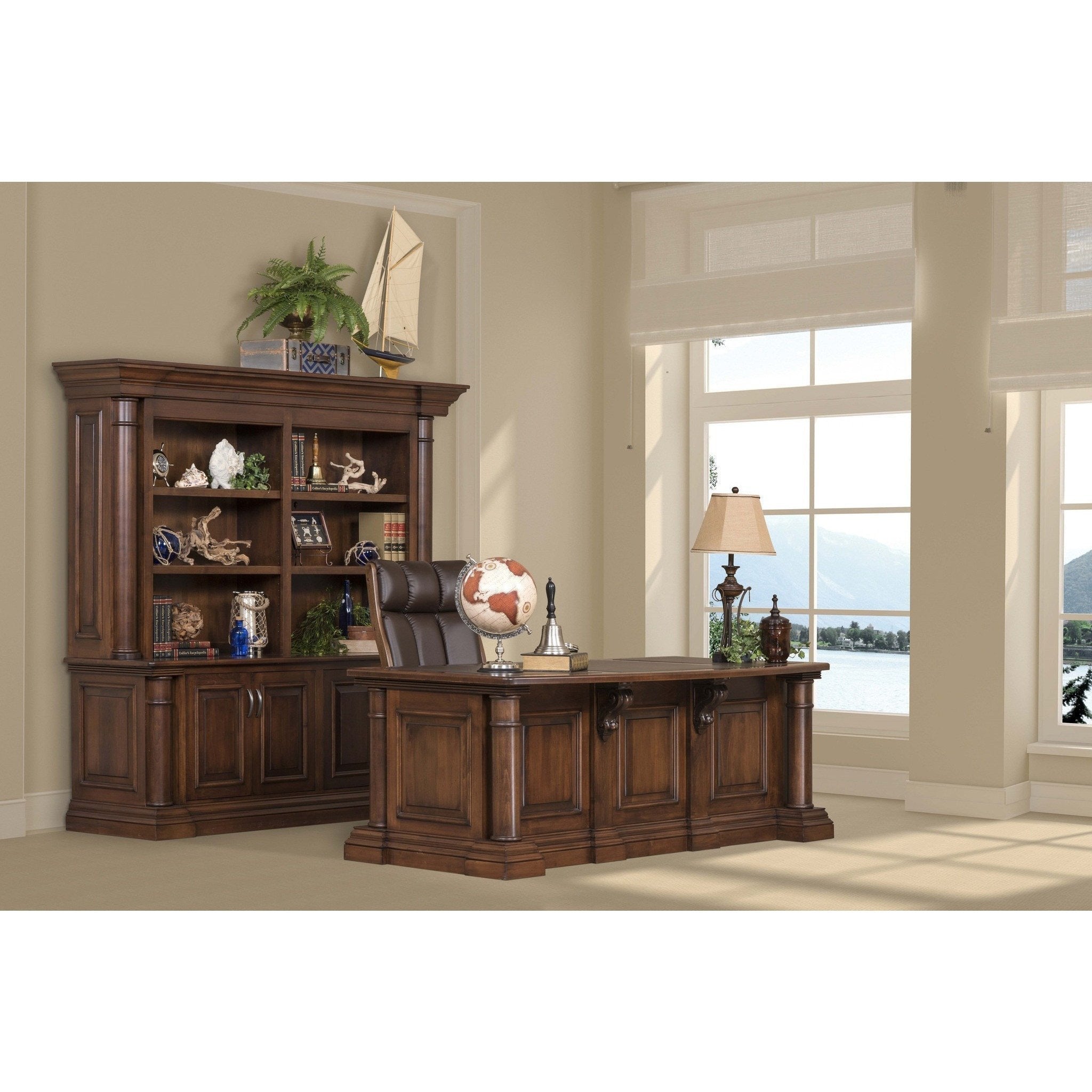 QW Amish Paris Office Collection Executive Desk with 4 Piece Credenza & Hutch - Thumbnail 4
