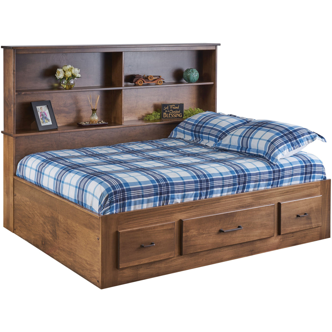 QW Amish Platform Bed with Bookcase