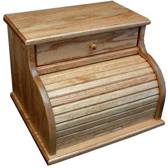 QW Amish Roll Top Bread Box with Drawer Quality Woods Furniture