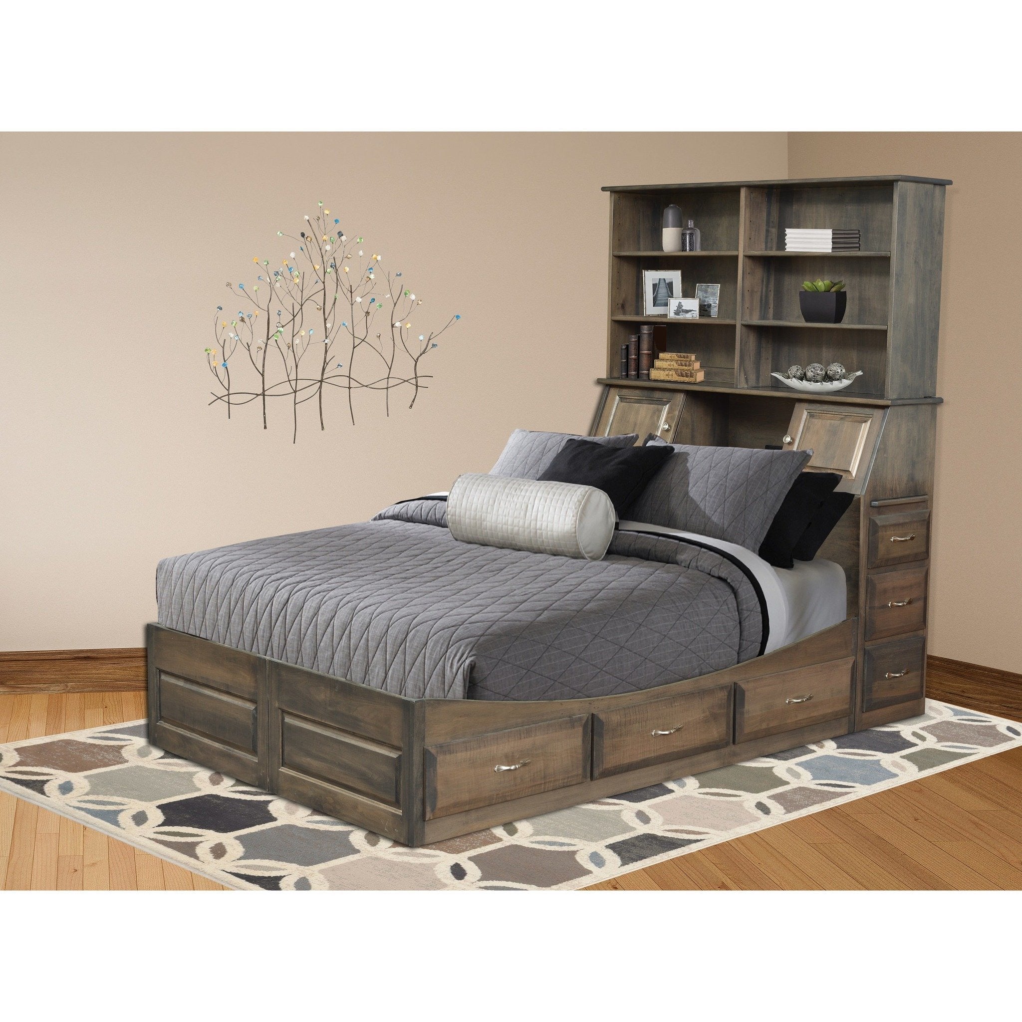QW Amish Sleigh Bookcase Storage Bed