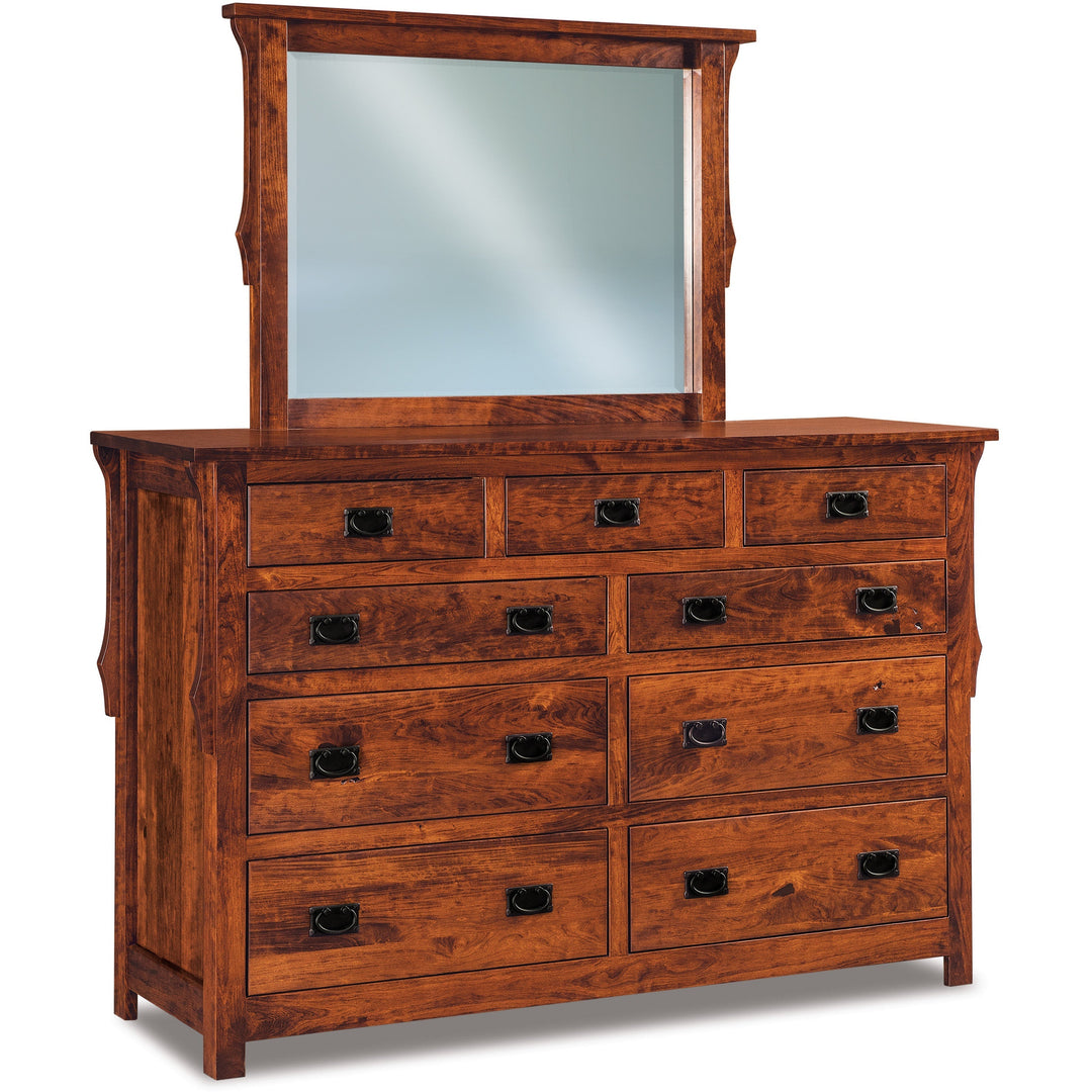 QW Amish Stick Mission 9 Drawer Dresser with Optional Beveled Mirror